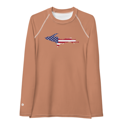 Michigan Upper Peninsula Rash Guard (w/ UP USA Flag) | Women's - Copper Color