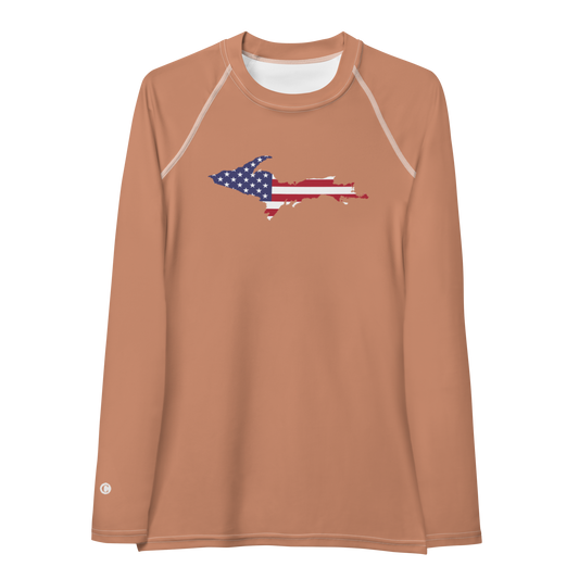 Michigan Upper Peninsula Rash Guard (w/ UP USA Flag) | Women's - Copper Color