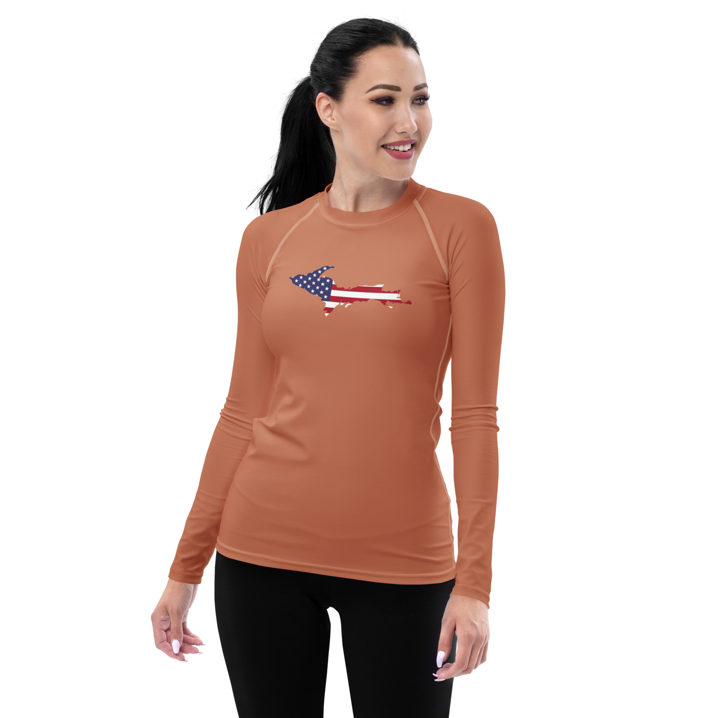 Michigan Upper Peninsula Rash Guard (w/ UP USA Flag) | Women's - Copper Color