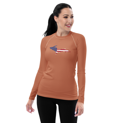 Michigan Upper Peninsula Rash Guard (w/ UP USA Flag) | Women's - Copper Color