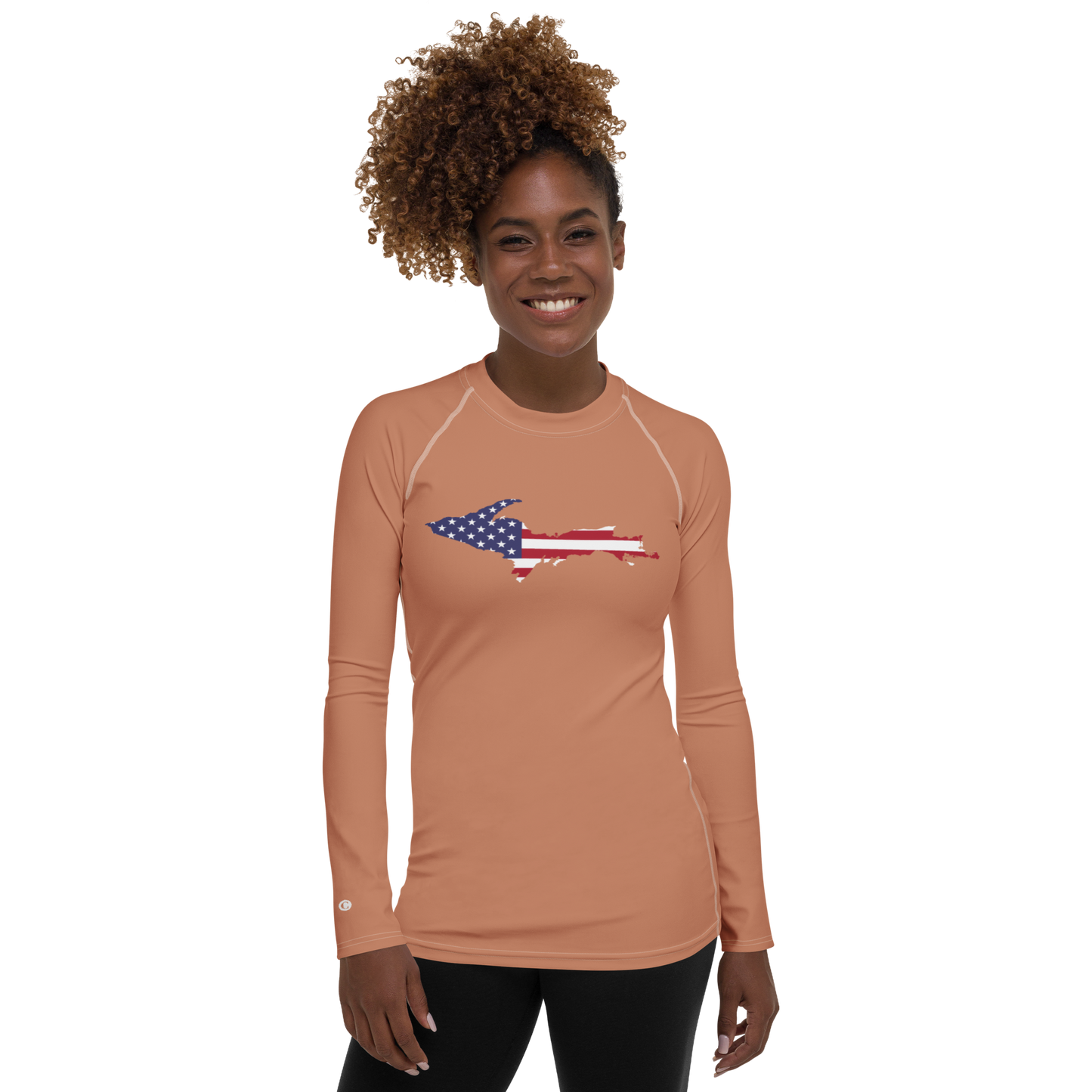 Michigan Upper Peninsula Rash Guard (w/ UP USA Flag) | Women's - Copper Color