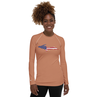 Michigan Upper Peninsula Rash Guard (w/ UP USA Flag) | Women's - Copper Color