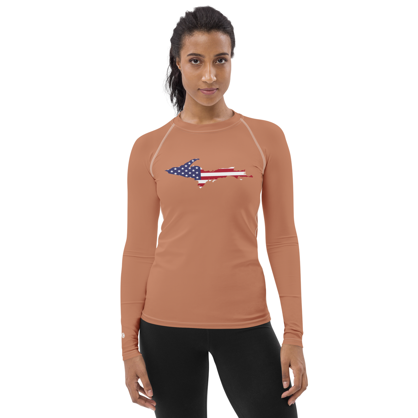 Michigan Upper Peninsula Rash Guard (w/ UP USA Flag) | Women's - Copper Color