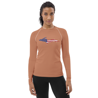 Michigan Upper Peninsula Rash Guard (w/ UP USA Flag) | Women's - Copper Color