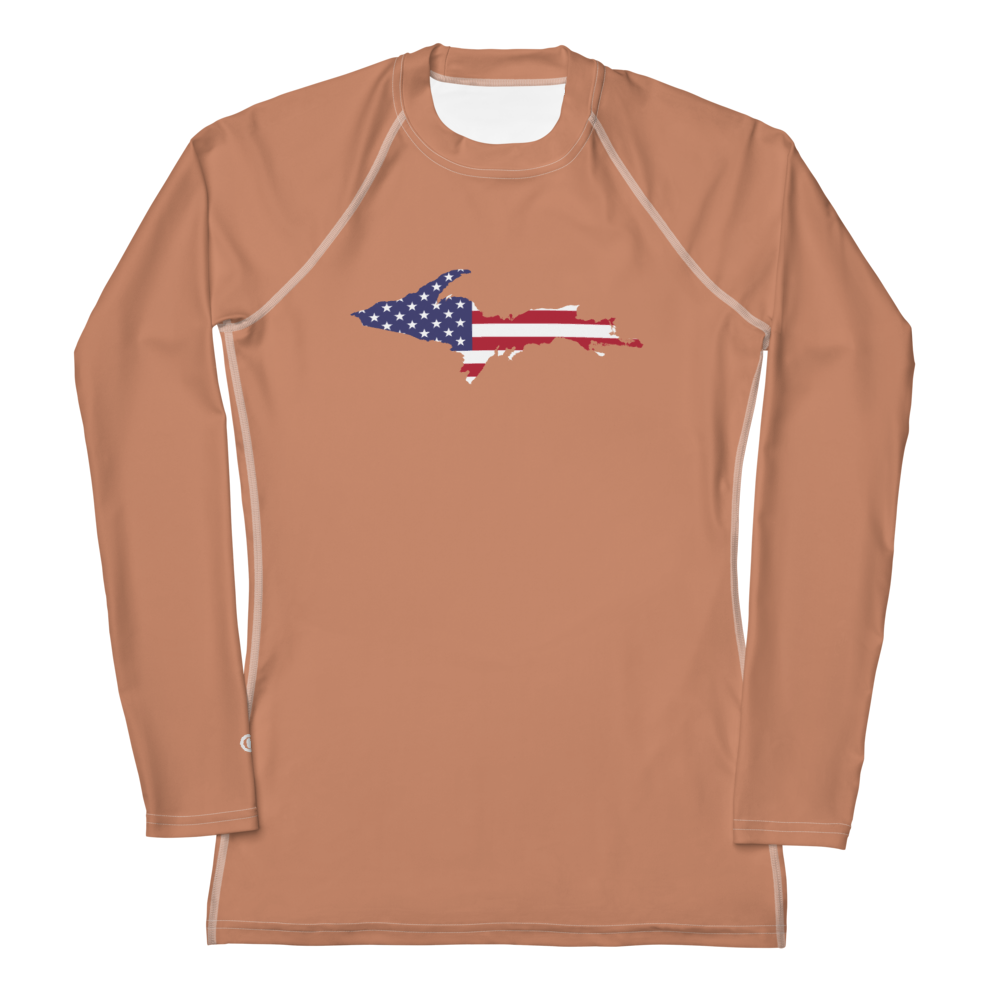 Michigan Upper Peninsula Rash Guard (w/ UP USA Flag) | Women's - Copper Color