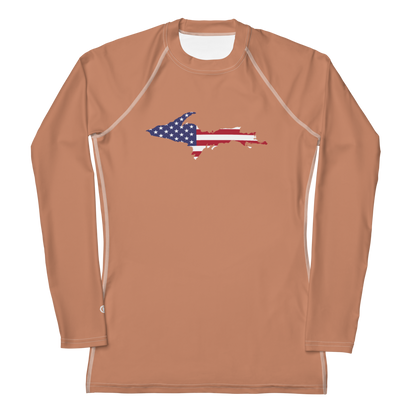 Michigan Upper Peninsula Rash Guard (w/ UP USA Flag) | Women's - Copper Color