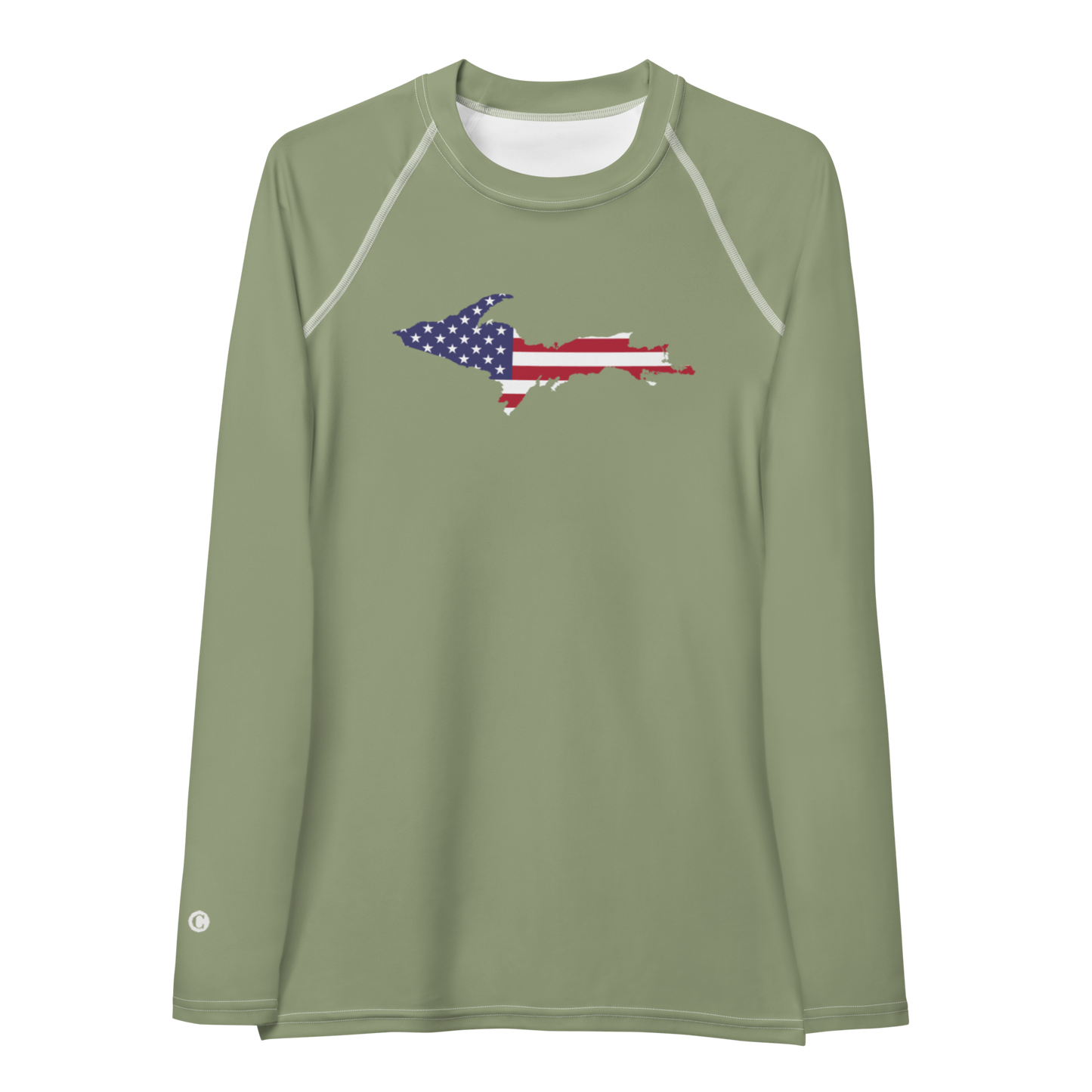 Michigan Upper Peninsula Rash Guard (w/ UP USA Flag) | Women's - Beachgrass Green