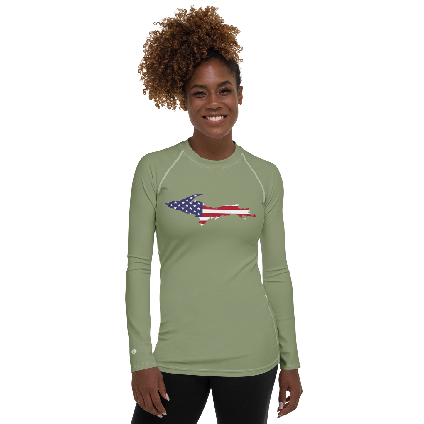 Michigan Upper Peninsula Rash Guard (w/ UP USA Flag) | Women's - Beachgrass Green