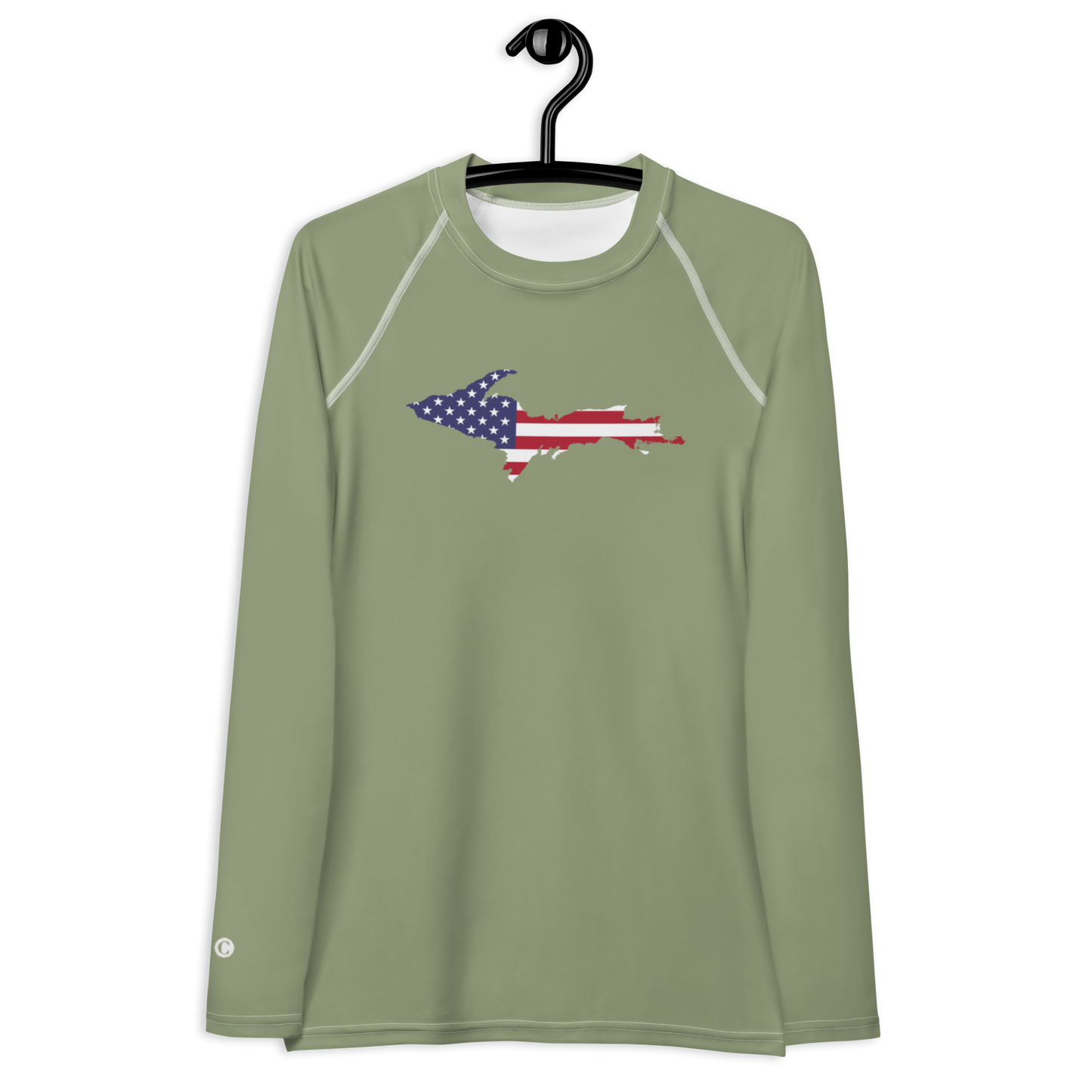 Michigan Upper Peninsula Rash Guard (w/ UP USA Flag) | Women's - Beachgrass Green