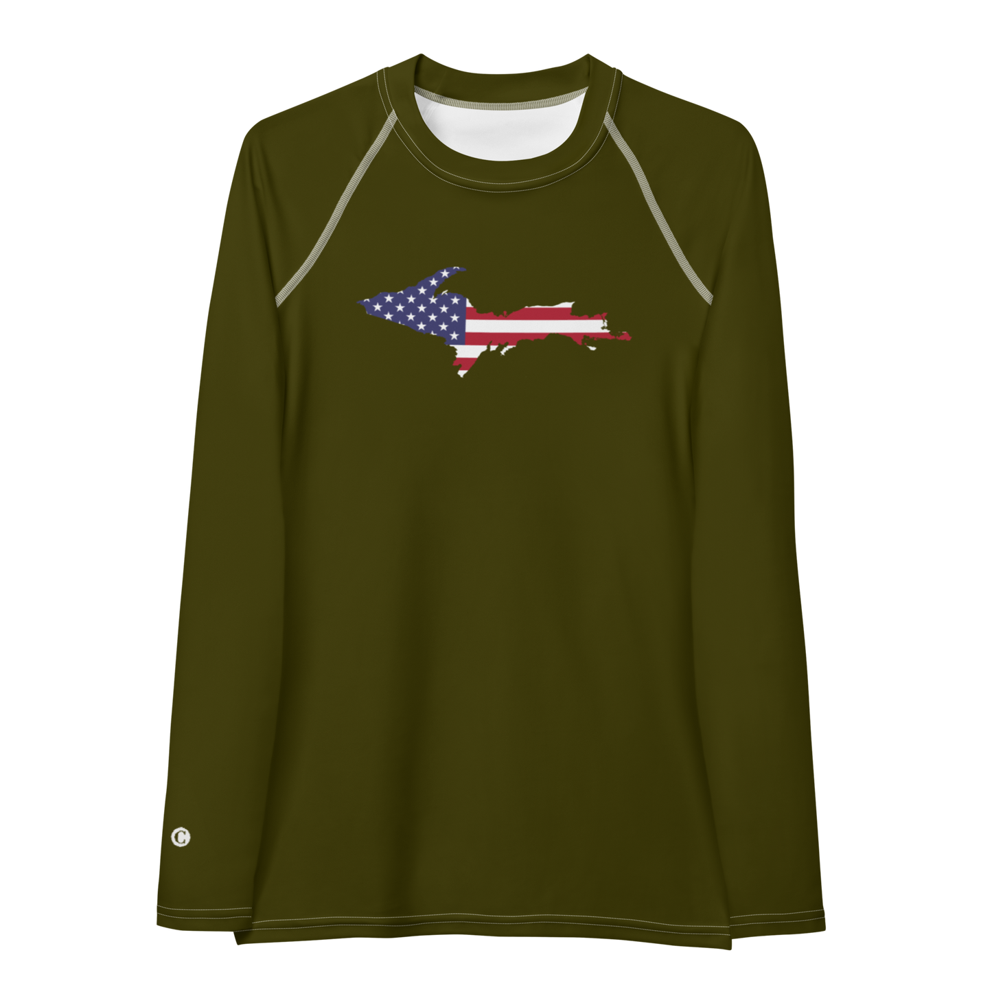 Michigan Upper Peninsula Rash Guard (w/ UP USA Flag) | Women's - Military Green