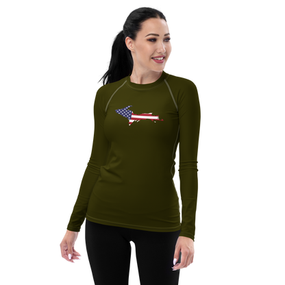 Michigan Upper Peninsula Rash Guard (w/ UP USA Flag) | Women's - Military Green