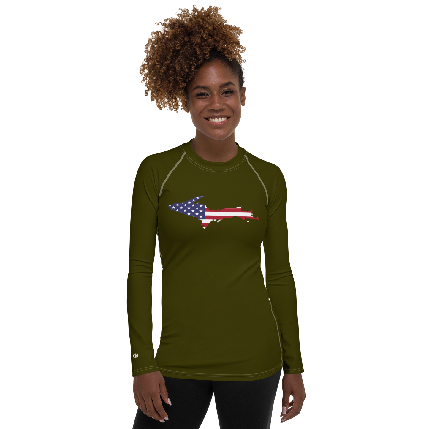 Michigan Upper Peninsula Rash Guard (w/ UP USA Flag) | Women's - Military Green