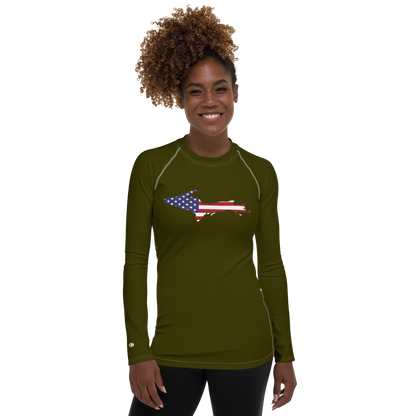 Michigan Upper Peninsula Rash Guard (w/ UP USA Flag) | Women's - Military Green