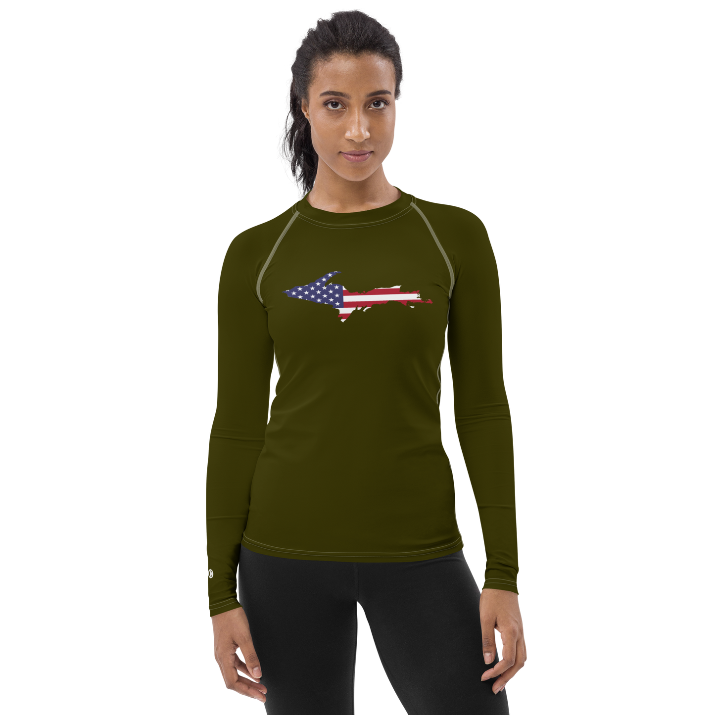 Michigan Upper Peninsula Rash Guard (w/ UP USA Flag) | Women's - Military Green