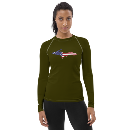 Michigan Upper Peninsula Rash Guard (w/ UP USA Flag) | Women's - Military Green