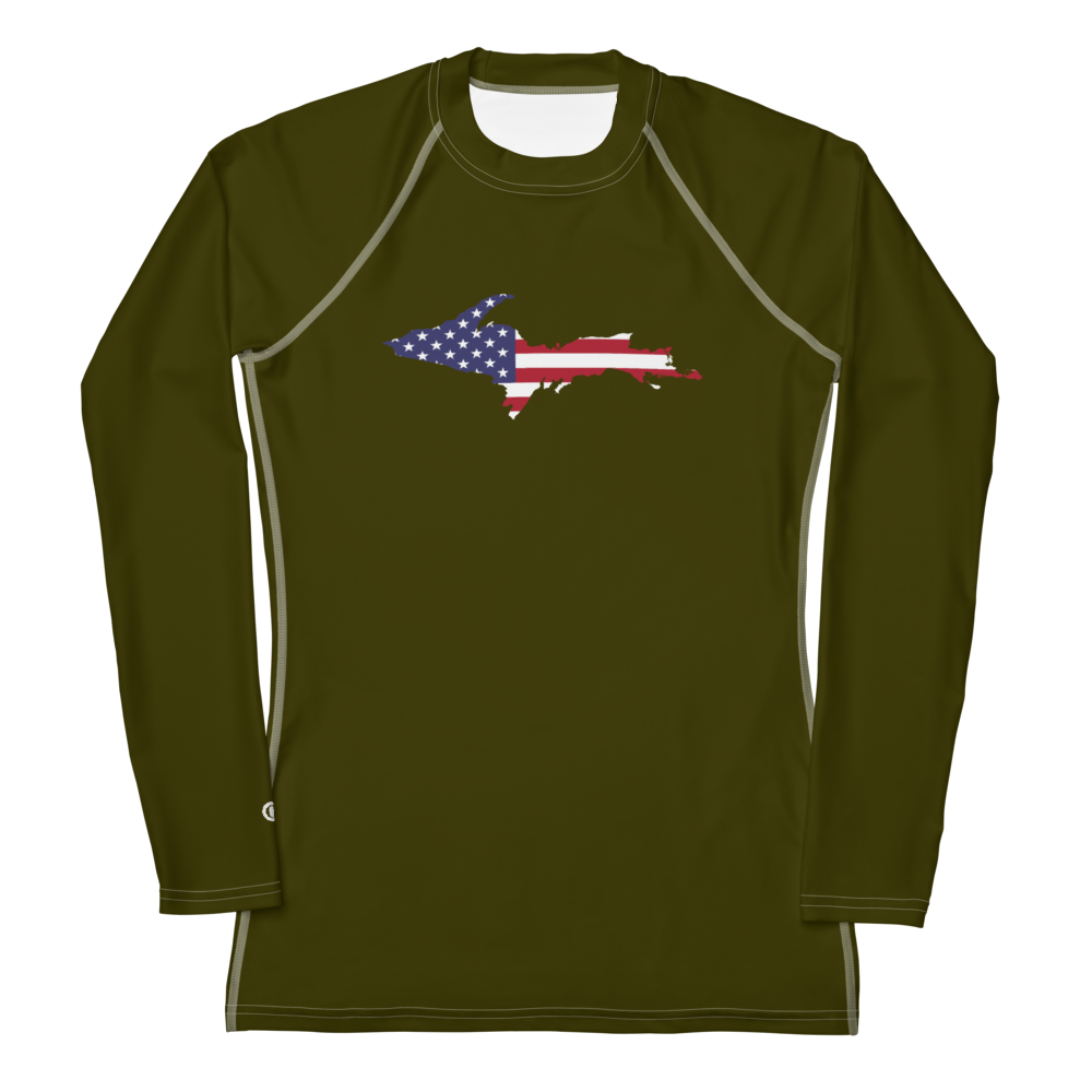 Michigan Upper Peninsula Rash Guard (w/ UP USA Flag) | Women's - Military Green