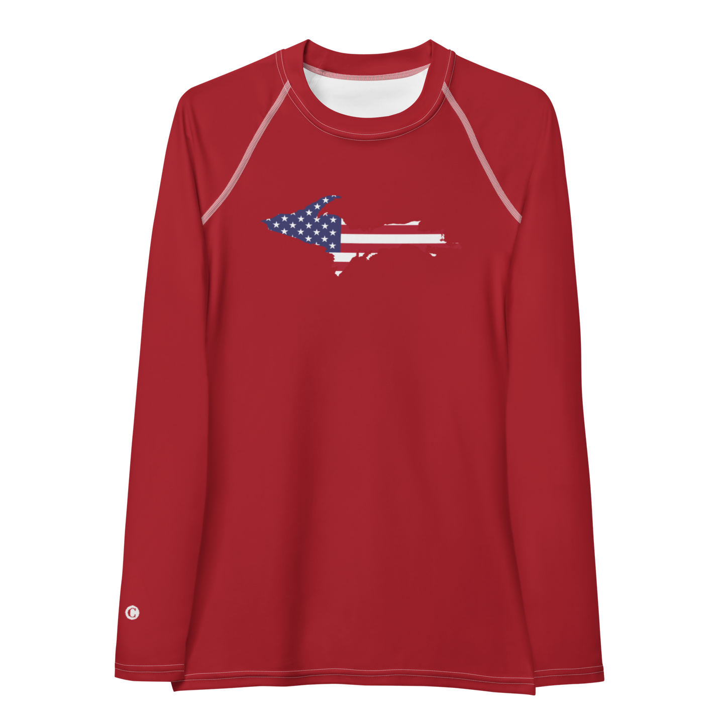 Michigan Upper Peninsula Rash Guard (w/ UP USA Flag) | Women's - Thimbleberry Red