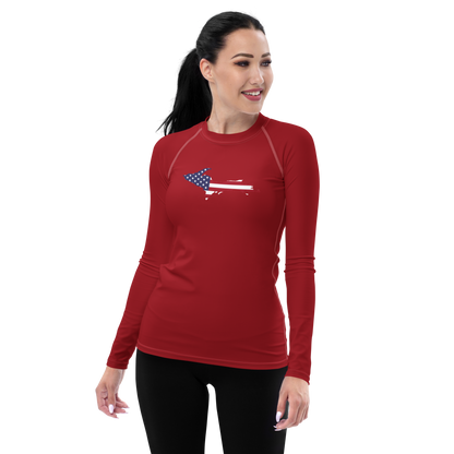 Michigan Upper Peninsula Rash Guard (w/ UP USA Flag) | Women's - Thimbleberry Red