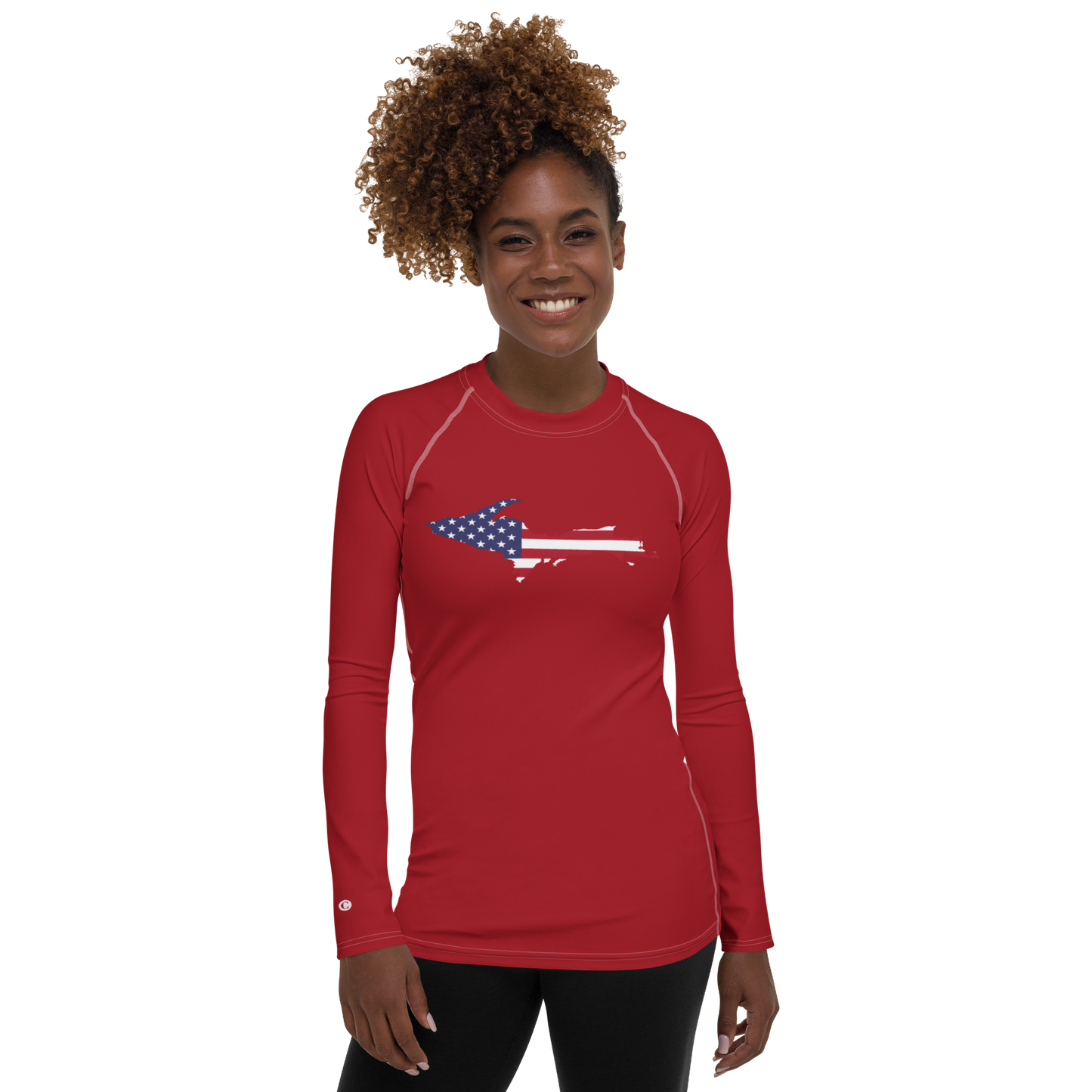 Michigan Upper Peninsula Rash Guard (w/ UP USA Flag) | Women's - Thimbleberry Red