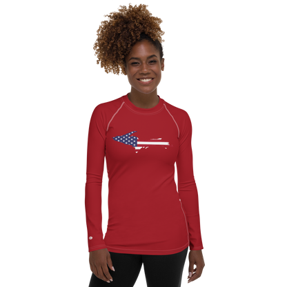 Michigan Upper Peninsula Rash Guard (w/ UP USA Flag) | Women's - Thimbleberry Red