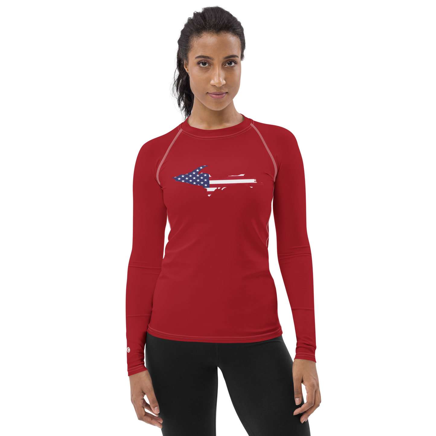 Michigan Upper Peninsula Rash Guard (w/ UP USA Flag) | Women's - Thimbleberry Red