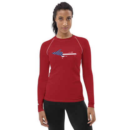 Michigan Upper Peninsula Rash Guard (w/ UP USA Flag) | Women's - Thimbleberry Red