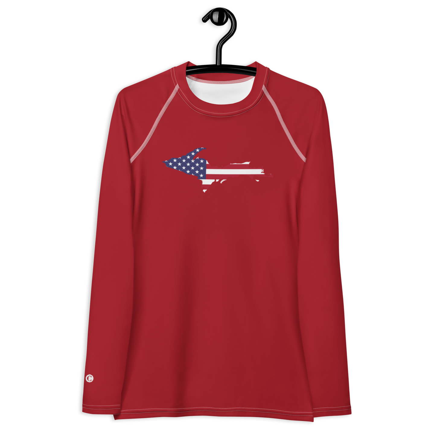 Michigan Upper Peninsula Rash Guard (w/ UP USA Flag) | Women's - Thimbleberry Red