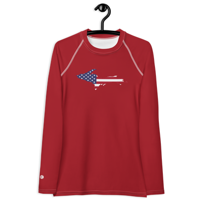 Michigan Upper Peninsula Rash Guard (w/ UP USA Flag) | Women's - Thimbleberry Red