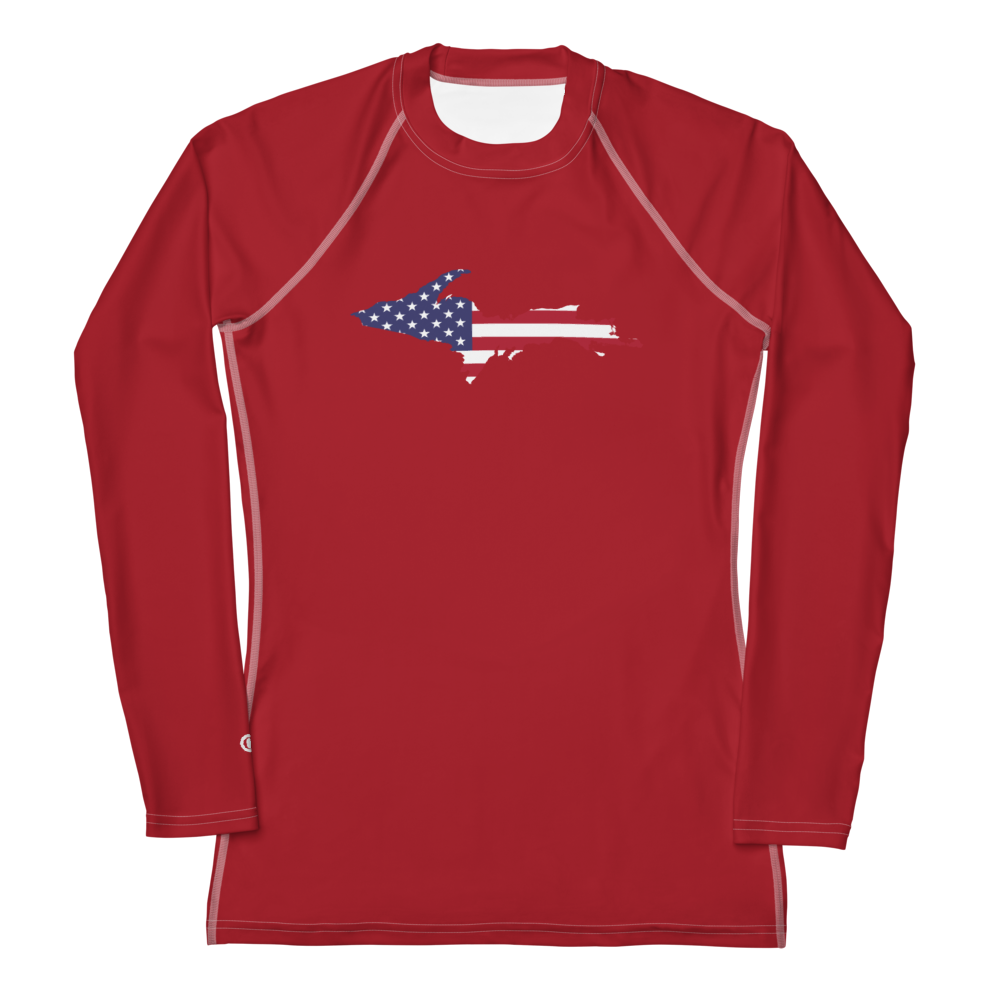 Michigan Upper Peninsula Rash Guard (w/ UP USA Flag) | Women's - Thimbleberry Red