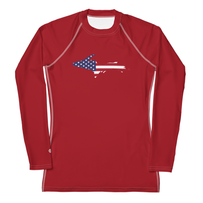 Michigan Upper Peninsula Rash Guard (w/ UP USA Flag) | Women's - Thimbleberry Red