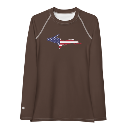 Michigan Upper Peninsula Rash Guard (w/ UP USA Flag) | Women's - Hickory Color