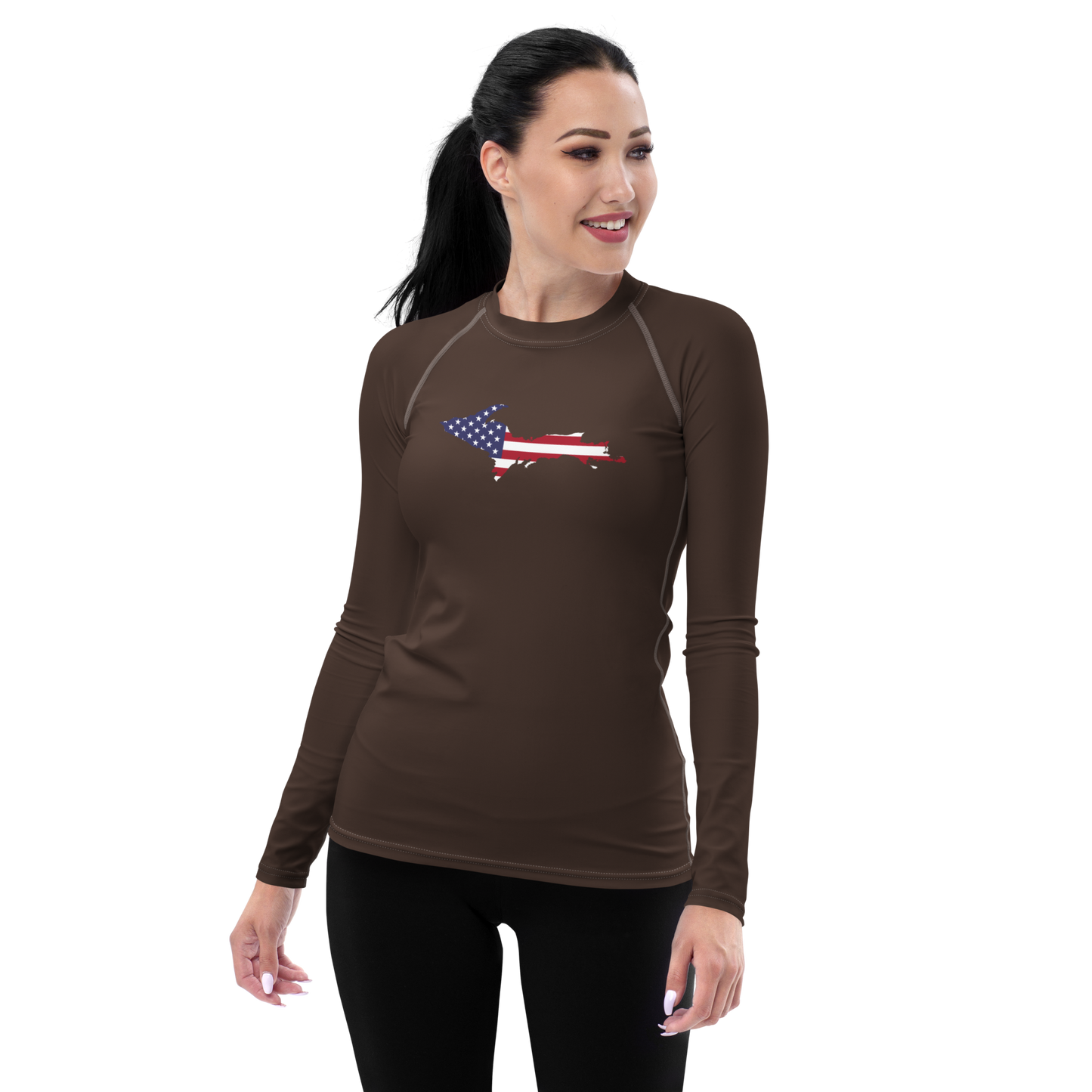 Michigan Upper Peninsula Rash Guard (w/ UP USA Flag) | Women's - Hickory Color