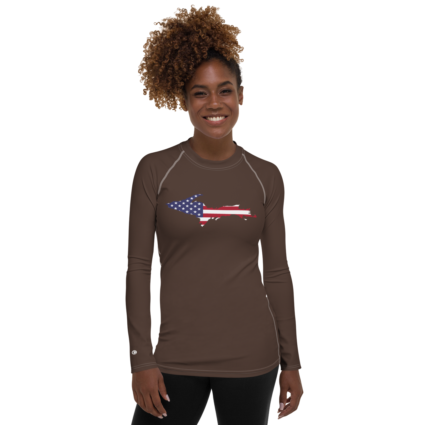 Michigan Upper Peninsula Rash Guard (w/ UP USA Flag) | Women's - Hickory Color