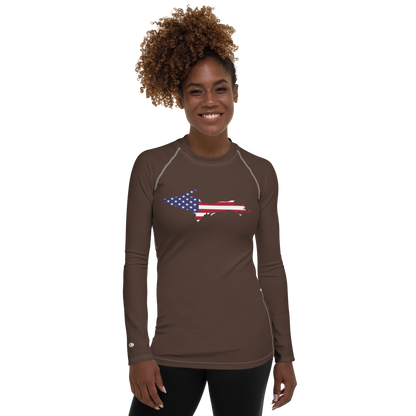 Michigan Upper Peninsula Rash Guard (w/ UP USA Flag) | Women's - Hickory Color