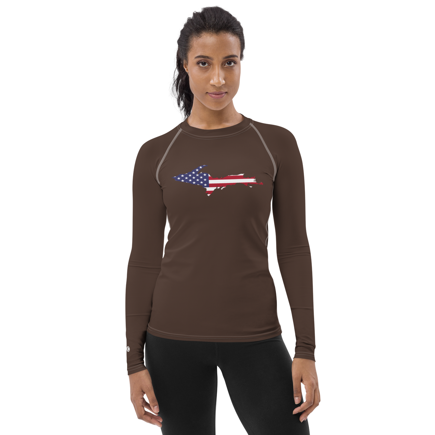 Michigan Upper Peninsula Rash Guard (w/ UP USA Flag) | Women's - Hickory Color