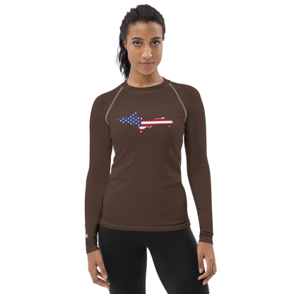 Michigan Upper Peninsula Rash Guard (w/ UP USA Flag) | Women's - Hickory Color