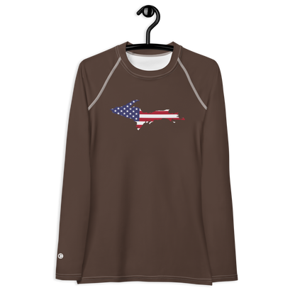 Michigan Upper Peninsula Rash Guard (w/ UP USA Flag) | Women's - Hickory Color