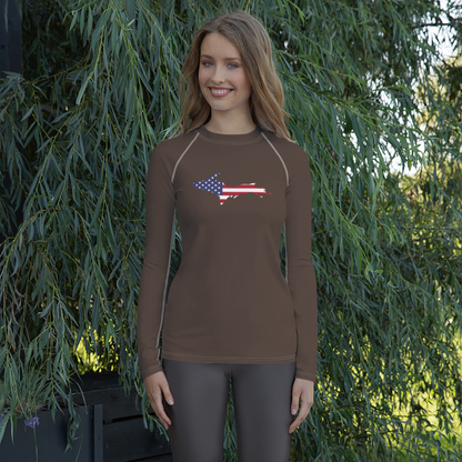 Michigan Upper Peninsula Rash Guard (w/ UP USA Flag) | Women's - Hickory Color