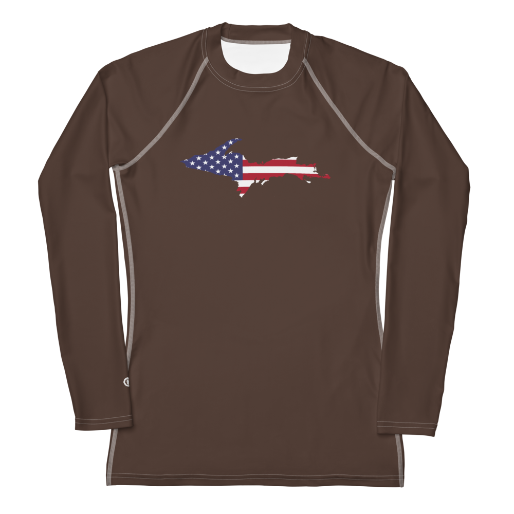 Michigan Upper Peninsula Rash Guard (w/ UP USA Flag) | Women's - Hickory Color