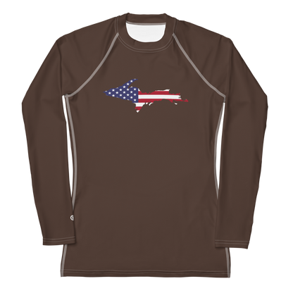 Michigan Upper Peninsula Rash Guard (w/ UP USA Flag) | Women's - Hickory Color