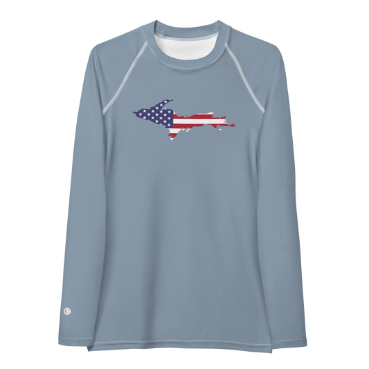 Michigan Upper Peninsula Rash Guard (w/ UP USA Flag) | Women's - B-24 Grey