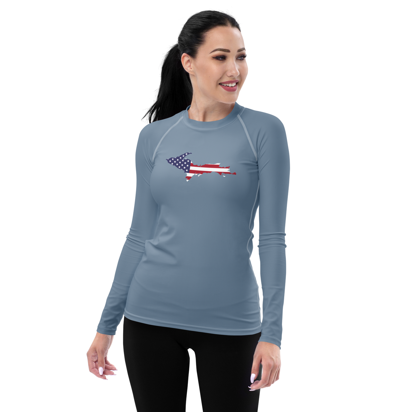 Michigan Upper Peninsula Rash Guard (w/ UP USA Flag) | Women's - B-24 Grey