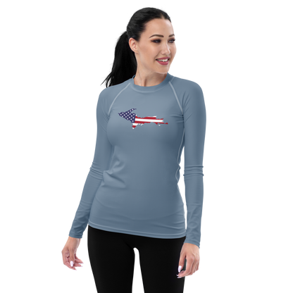 Michigan Upper Peninsula Rash Guard (w/ UP USA Flag) | Women's - B-24 Grey