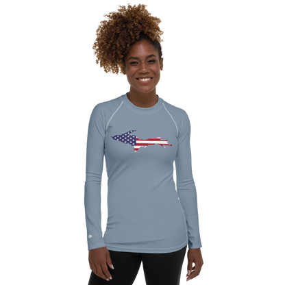 Michigan Upper Peninsula Rash Guard (w/ UP USA Flag) | Women's - B-24 Grey