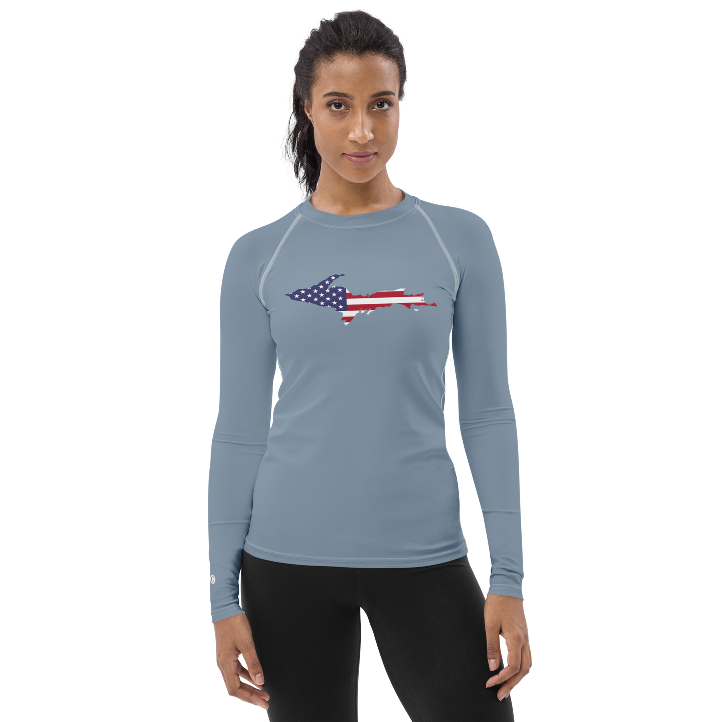 Michigan Upper Peninsula Rash Guard (w/ UP USA Flag) | Women's - B-24 Grey