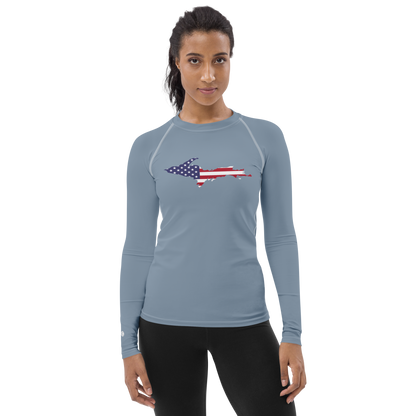 Michigan Upper Peninsula Rash Guard (w/ UP USA Flag) | Women's - B-24 Grey