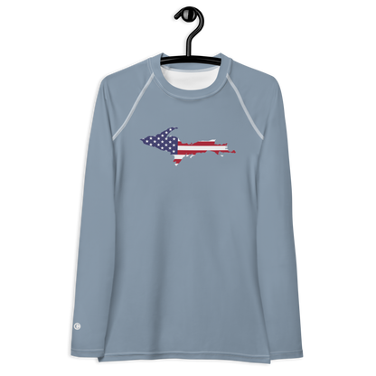 Michigan Upper Peninsula Rash Guard (w/ UP USA Flag) | Women's - B-24 Grey