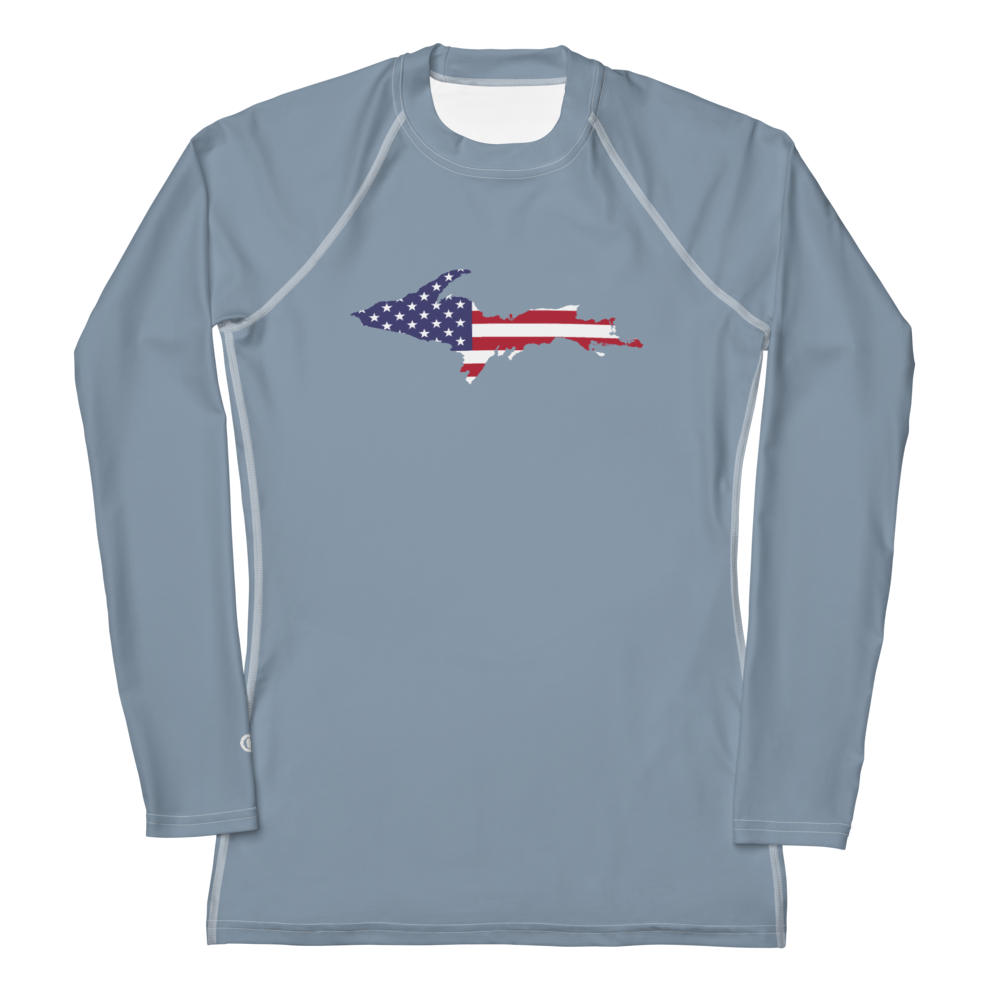 Michigan Upper Peninsula Rash Guard (w/ UP USA Flag) | Women's - B-24 Grey