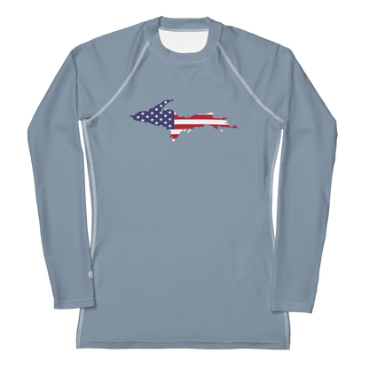 Michigan Upper Peninsula Rash Guard (w/ UP USA Flag) | Women's - B-24 Grey