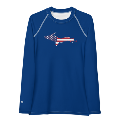 Michigan Upper Peninsula Rash Guard (w/ UP USA Flag) | Women's - Dearborn Blue